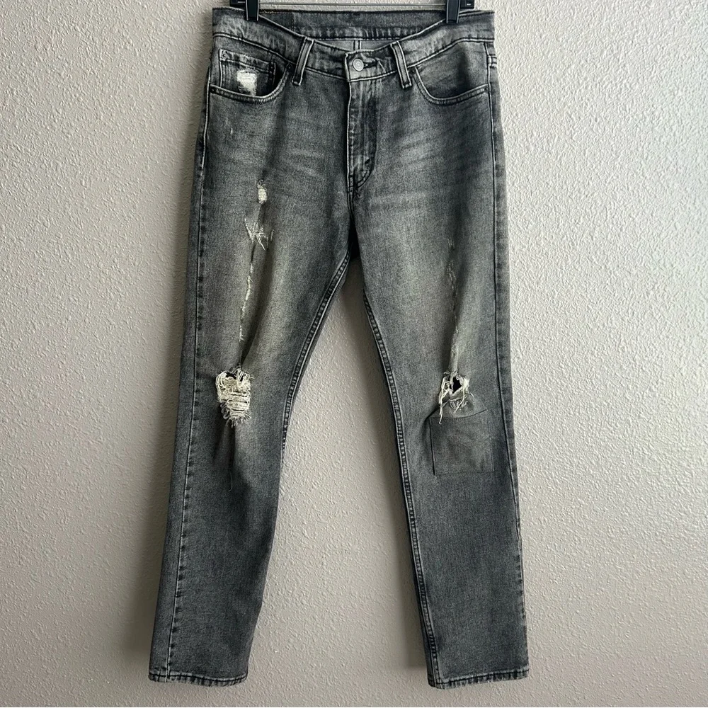 Levi’s 511 Slim Fit Gray Black Distressed Patched Knee stretch Jeans‎